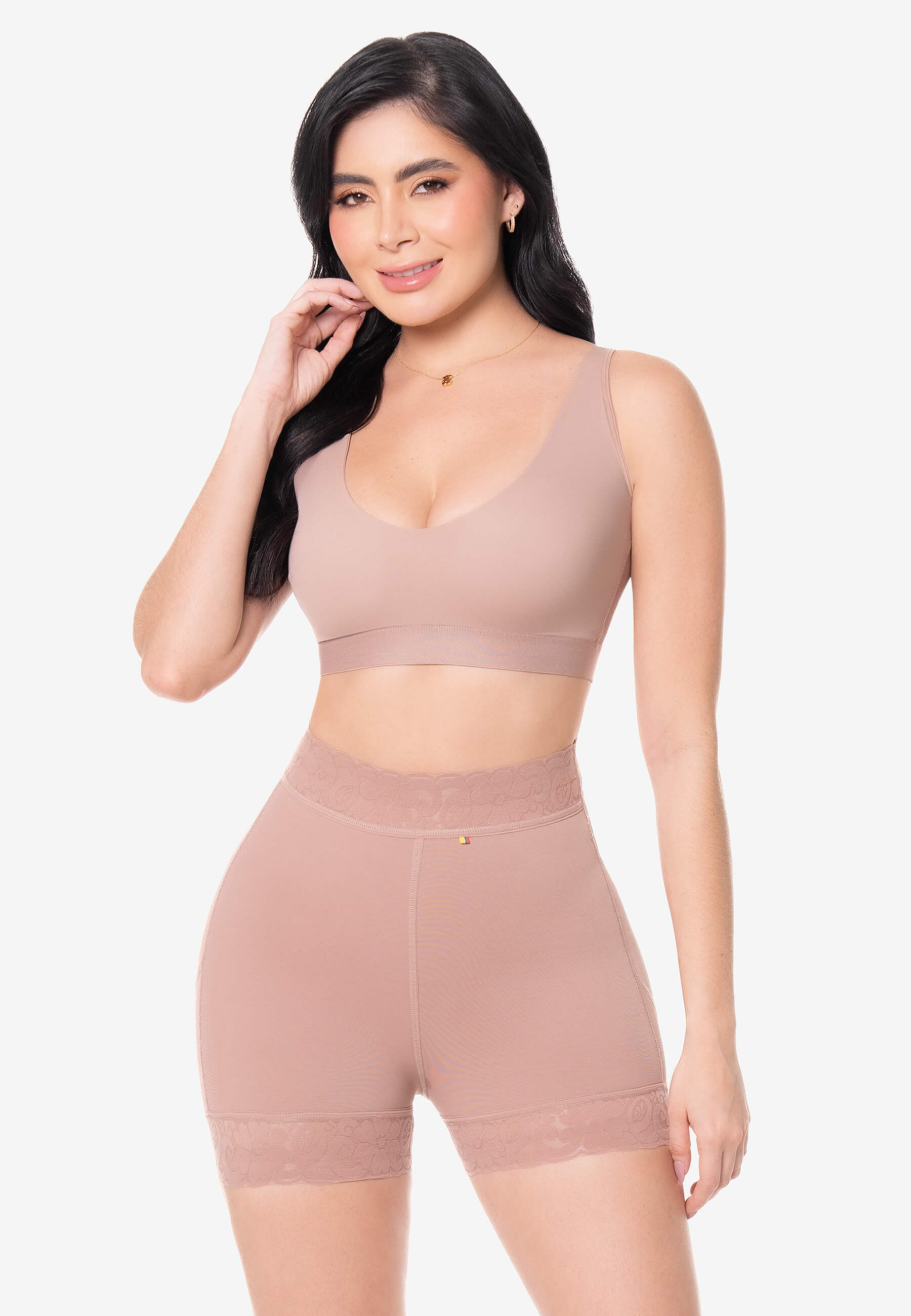 Short Vera cachetero costillero con realce Cocoa